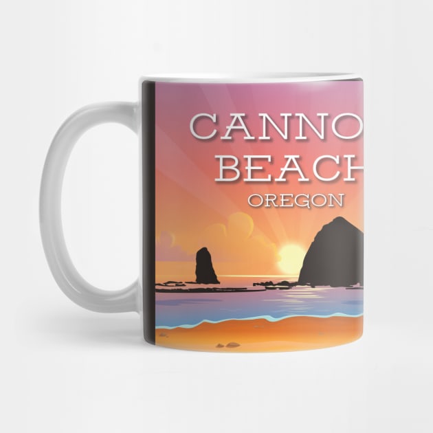 Cannon Beach Oregon Coast with Haystack Rock Sunset by sentinelsupplyco